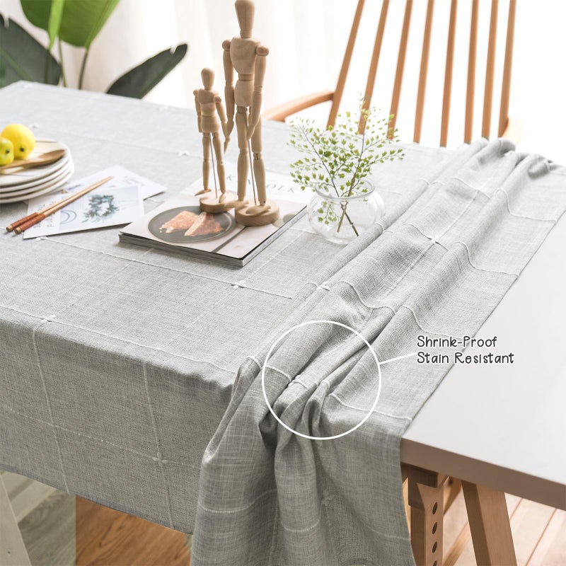 ColorBird Solid Embroidery Lattice Tablecloth Cotton Linen Dust-Proof Checkered Table Cover for Kitchen Dinning Tabletop Decoration (Rectangle/Oblong, 52 x 120 Inch, Grey) - Image 2